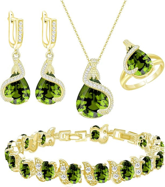 GZWHD Jewelry Set for Women Water Drop Cubic Zirconia Artificial Crystal Earrings Pendant Necklace Open Ring Tennis Bracelet Wedding Anniversary Birthday Engagement Gift for Bridesmaid Wife Girlfriend Friend