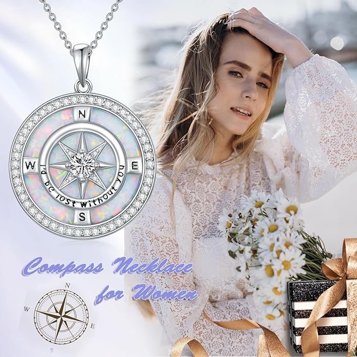 TOUPOP Compass Necklace for Women 925 Sterling Silver I'd be Lost without You Compass Pendant Birthstone Necklaces Anniversary Jewelry Birthday Gift for Girlfriend Wife Graduation Gifts for Her Daugthter