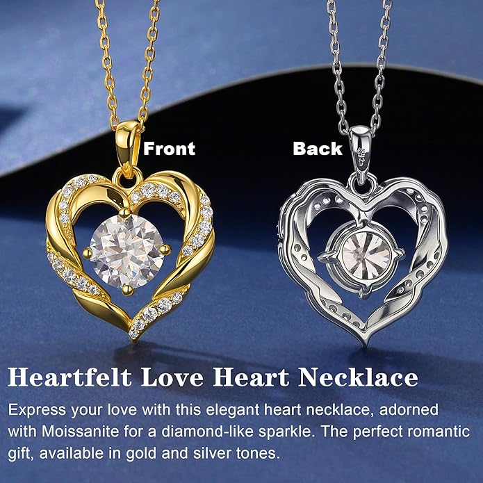 MOOSEA Moissanite Necklace for Women, 1-3 Carat D Color VVS1 Clarity Moissanite Heart Pendant Necklaces Anniversary Birthday Gifts for Wife Mom Daughter 925 Sterling Silver Necklace