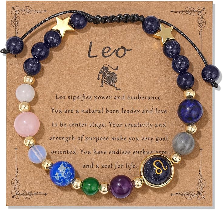 Zodiac Bracelets for Women Men,12 Constellations Healing Crystal Stone Beads Bracelet Birthday Zodiac Gifts Horoscope Spiritual Jewelry Bracelet Gifts
