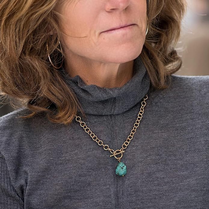 18k Gold Chain Link Necklace for Women, Baroque Pearl/Compass Pendant Necklace