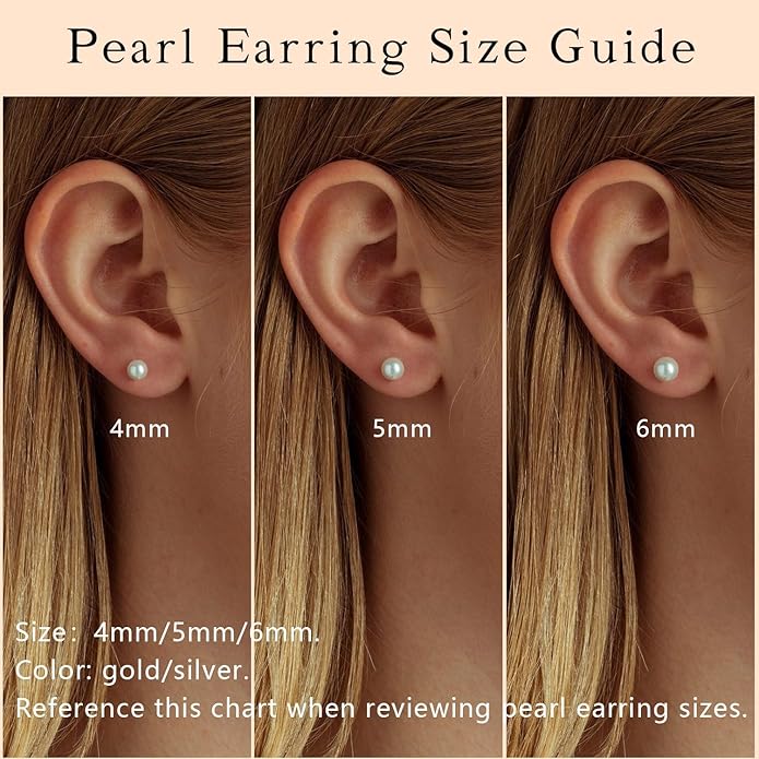 Pearl Earrings，4mm 5mm 6mm Gold/Silver Dangle Earrings for Women White Long Drop Pearl Dangling Earrings Bridal Wedding Dainty Prom Earrings Birthday Gifts Jewelry