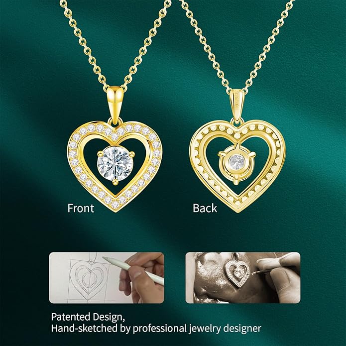 Full Moissanite Heart Necklace - No CZ! 2ct Vibrant Birthstone & 30 White Gems | 12 Month Gifts for Wife, Mom, Her | Anniversary, Valentine's Day, Mother's Day Jewelry