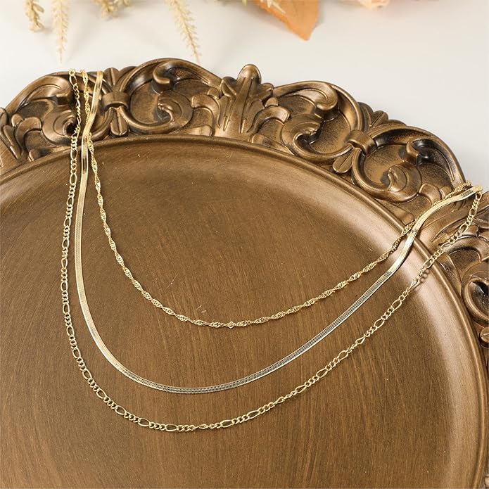 ASCOMY Layered Necklaces for Women Dainty Gold Necklace 14K Gold Plated Herringbone Necklace for Women Pearl Cross Necklace Paperclip Cuban Figaro Rope Satellite Chain Gold Choker Trendy Jewelry Gift