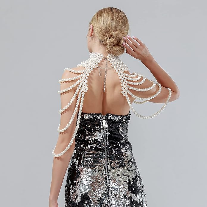 CCbodily Pearl Body Chain Bra - Fashion Shoulder Necklaces Bra Chain Body Jewelry