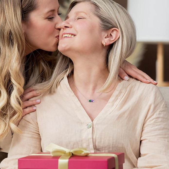 Iefil Double Birthstone Necklace for Women - 0.8CT 925 Sterling Silver Birthstone Necklace, Gifts for Her Wife Girlfriend Mom