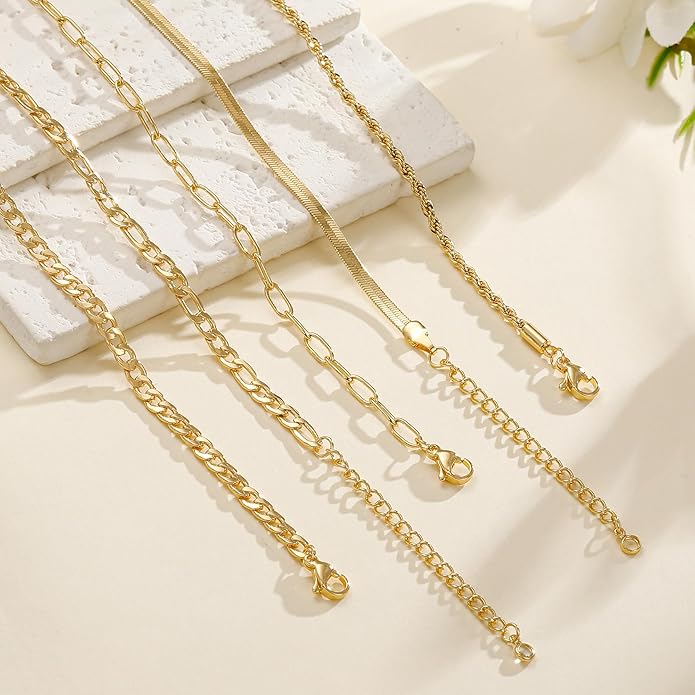 Ritach Ankle Bracelets for Women - Stainless Steel Silver/Gold Anklets for Women Waterproof Layered Cuban Link Figaro Chain Heart Anklets Set Summer Beach Jewelry Gifts