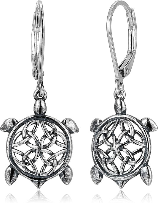 MORGAN & PAIGE .925 Sterling Silver Oxidized Celtic Knot Dangle Earrings for Women - Irish Intricate Leverback or French Wire Hook Hypoallergenic Sterling Silver Earrings, Jewelry for Her