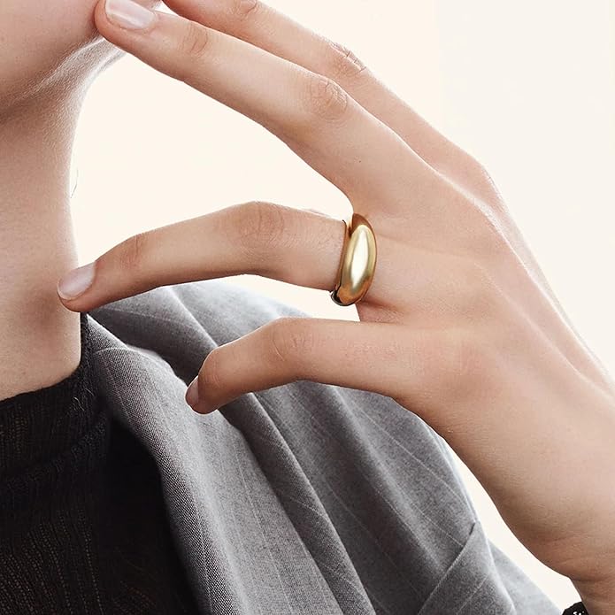 Hey Harper Gold Ring for Women - Gold Plated Stacking Waterproof & Sweatproof Jewerly Ring - Everday Non Tarnish Cute Fashion Circle Rings