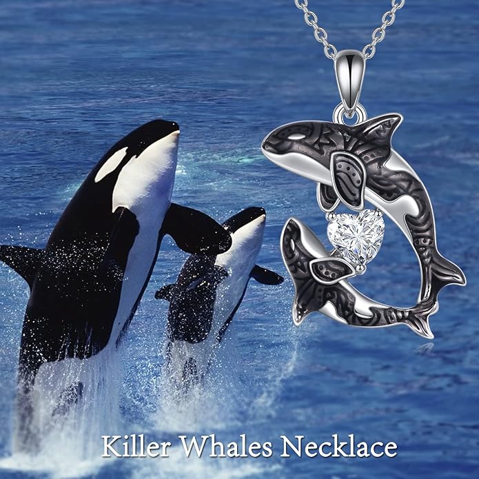 POPLYKE Killer Whale Orca Necklace Sterling Silver Ocean Jewelry Gifts for Women Mom Daughter