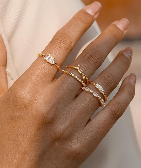 WFYOU Gold Rings for Women that Don't Tarnish Cubic Zirconia Ring Stackable Rings for Women Dainty 14K Gold Plated Rings Set Wedding Bands for Women Gold Jewelry Ring Size 6 7 8 9 10