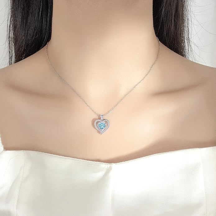 Heart Necklace, I Love You Always & Forever, Birthstone Cubic Zirconia Pendant, Gift for Women