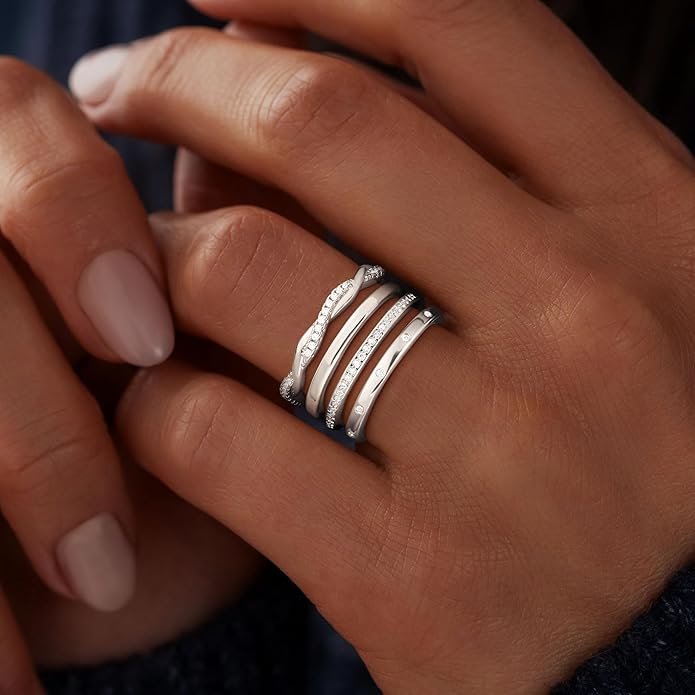 TOBENY Stackable Silver Gold Rings for Women Non Tarnish 14K Gold Plated Cubic Zirconia Ring Set Trendy Dainty Engagement Wedding Bands Thumb Rings Stacking Promise Statement Rings Jewelry Size 6-10