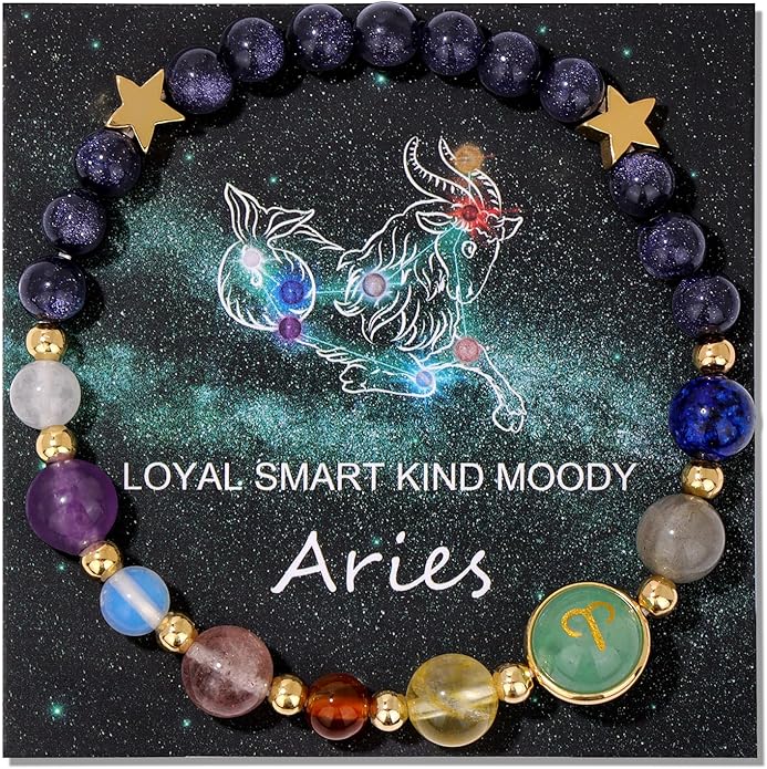 Zodiac Bracelets for Women Men,12 Constellations Healing Crystal Stone Beads Bracelet Birthday Zodiac Gifts Horoscope Spiritual Jewelry Bracelet Gifts