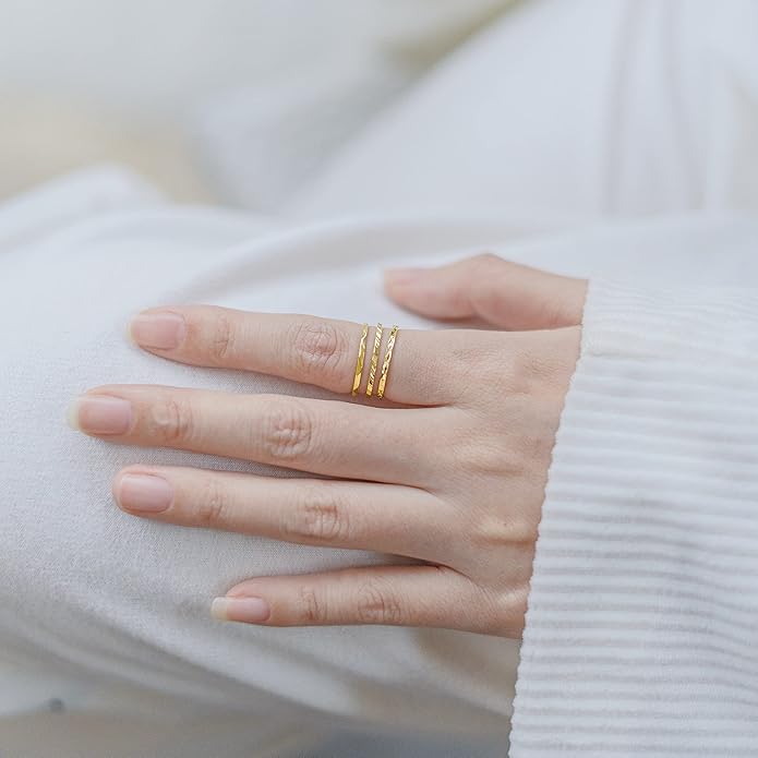 KAZITSAN 1mm 3pc Women Men Stainless Steel Rings fashion Plain Band Knuckle Stacking Midi Rings Silver/Rose Gold Wedding Band Comfort Fit