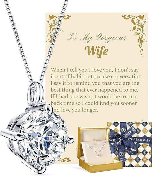 Beam & Bask Pendant Necklace for Wife or Girlfriend, Anniversary Birthday Wedding Moissanite Jewelry for Soulmate Her Women, S925 Sterling Silver