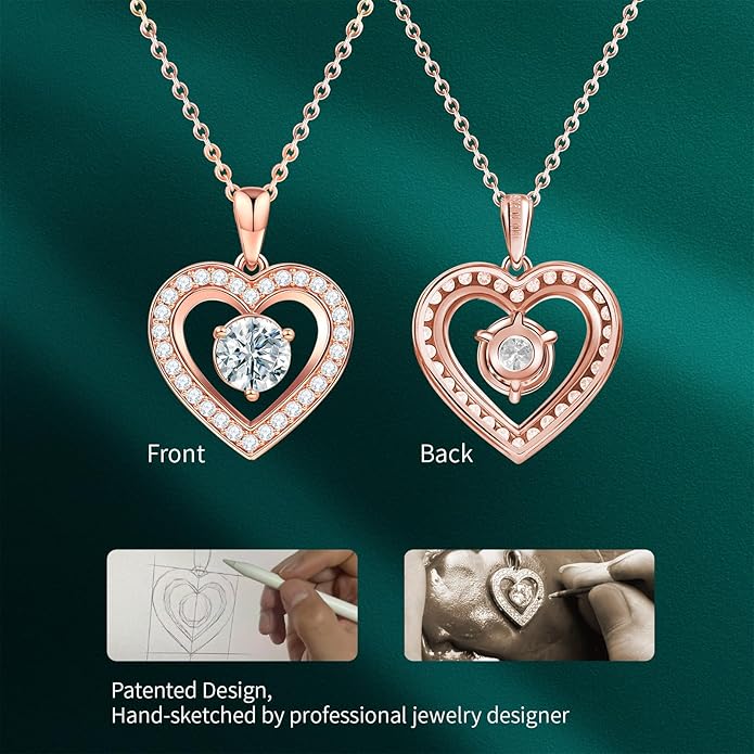 Full Moissanite Heart Necklace - No CZ! 2ct Vibrant Birthstone & 30 White Gems | 12 Month Gifts for Wife, Mom, Her | Anniversary, Valentine's Day, Mother's Day Jewelry