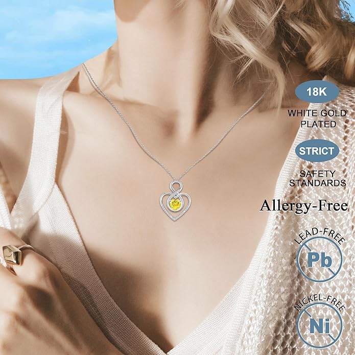 Heart Necklace for Women, 925 Silver Necklace with Infinity Heart Pendant, Personalized Birthstone Necklace Anniversary Birthday Gifts for Wife, Girlfriend, Mom