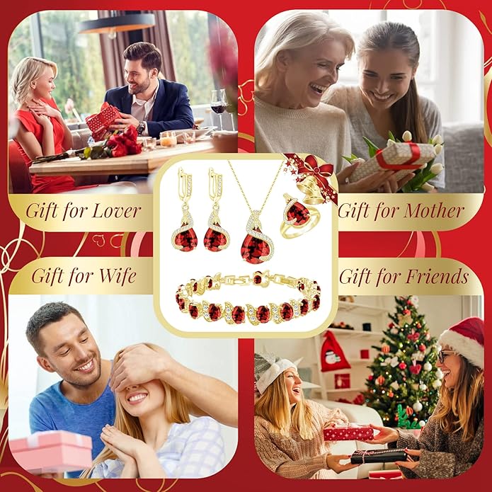 GZWHD Jewelry Set for Women Water Drop Cubic Zirconia Artificial Crystal Earrings Pendant Necklace Open Ring Tennis Bracelet Wedding Anniversary Birthday Engagement Gift for Bridesmaid Wife Girlfriend Friend