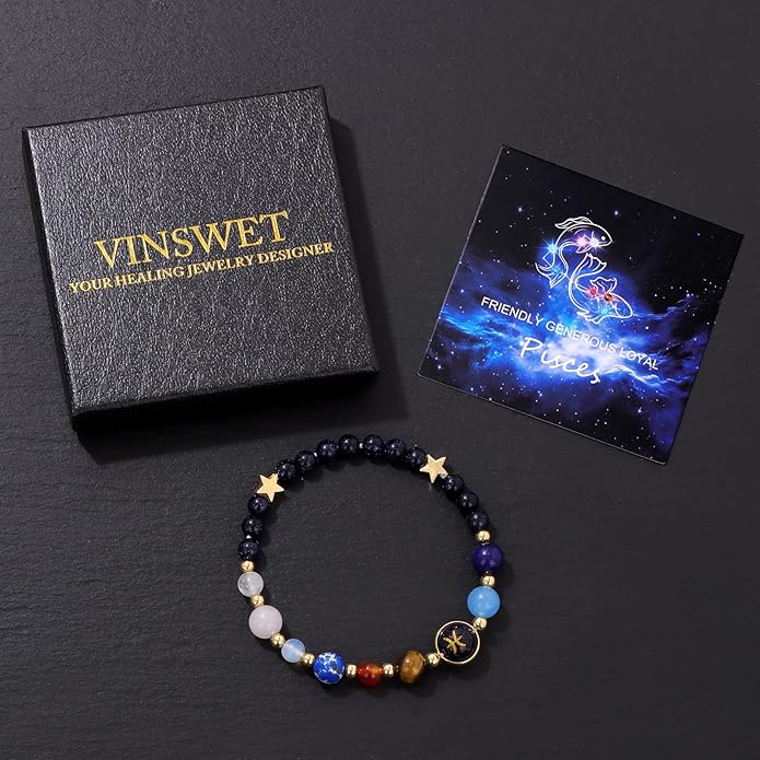 Zodiac Bracelets for Women Men,12 Constellations Healing Crystal Stone Beads Bracelet Birthday Zodiac Gifts Horoscope Spiritual Jewelry Bracelet Gifts