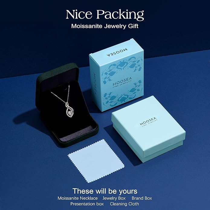 MOOSEA Infinity Moissanite Pendant Necklace, 1-3ct Lab Created Moissanite Necklace 925 Sterling Silver Anniversary Birthday Wedding Gifts for Women Wife Her, Dainty Heart Necklaces Jewelry Gift