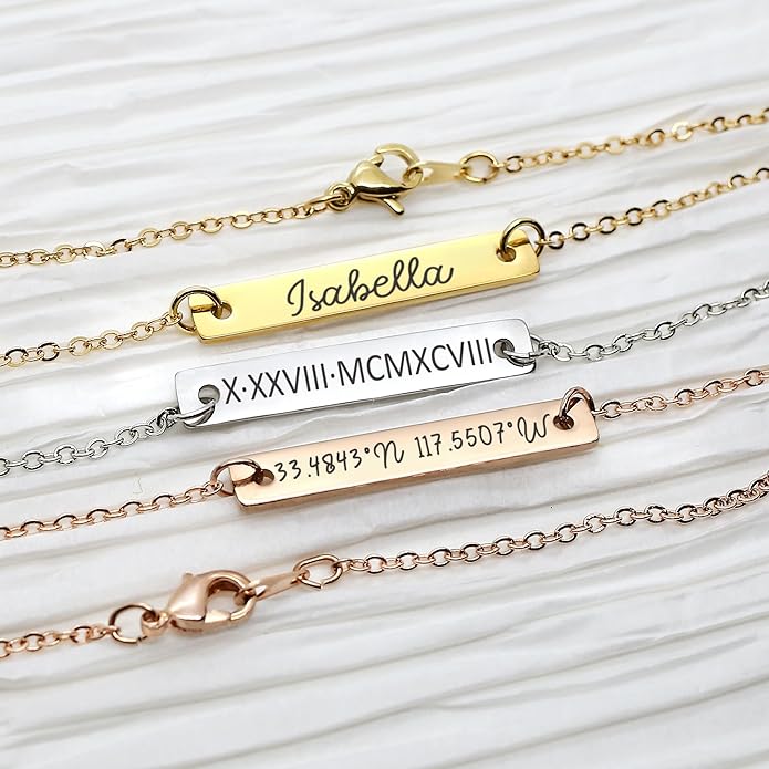 Name Bar Jewelry special Custom Engraved Bar Necklace Personalized Name Date GPS Coordinates Handcrafted Gift for Wedding Bridesmaid Graduation Anniversary personalized bepoke jewelry