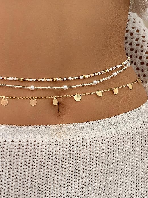 Longita Silver Gold Waist Chain Belly Chain for Women Body Chain Stomach Chains Stacked Waist Jewelry Stackable
