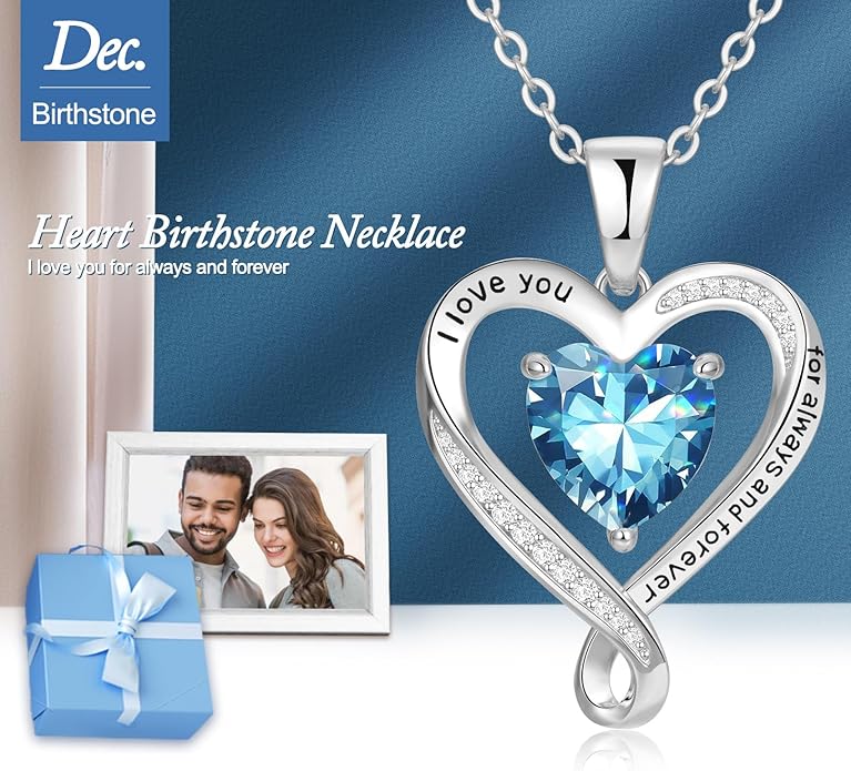 Birthday Gifts for Women Wife Infinity Heart Birthstone I Love You Necklace for Women S925 Sterling Silver Anniversary Wedding Gifts for Christmas Valentines Mothers Day Women's jewelry Diamond Pendant Necklaces Gift for Her Mom Daughter Grandma