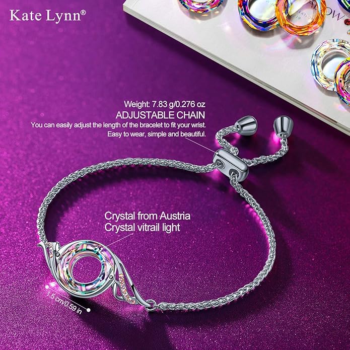 Kate Lynn ♥ Rise From the Ashes Phoenix Bracelet Made with Crystals from Austria, Adjustable Slider Bracelet for Women, Packaged with Jewelry Box, Birthday Gift for Women, Symbol of Luck and Renewal