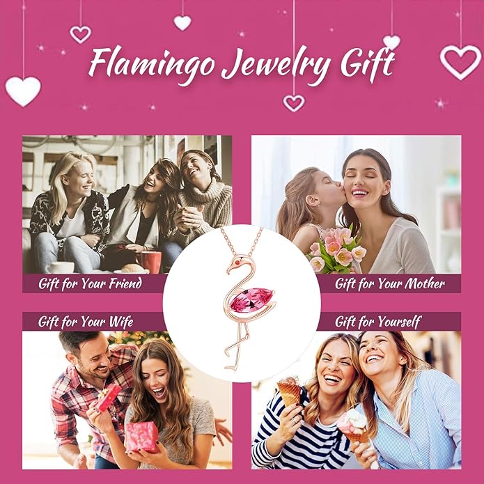 JUSTKIDSTOY Flamingo Necklace 925 Sterling Silver Animal Pendant with Cubic Zirconia Flamingo Bird Necklace Gifts for Women Wife Girlfriend