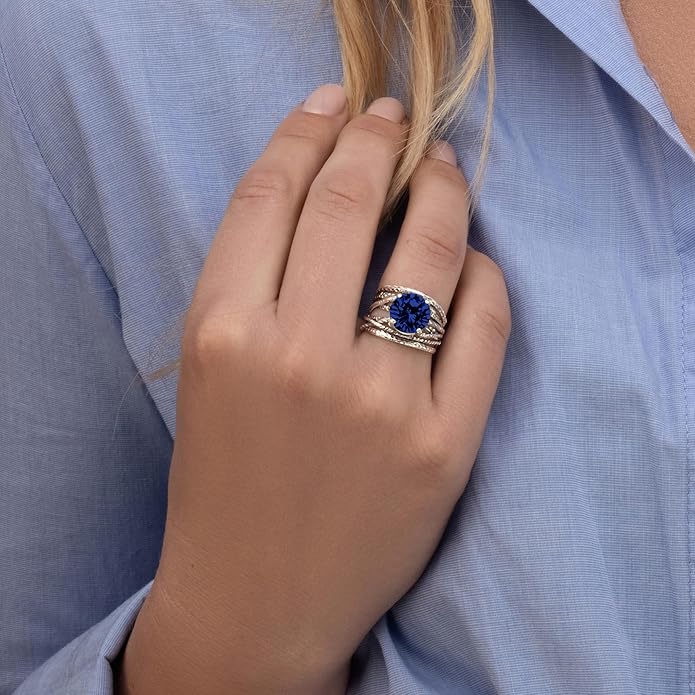 JEAN RACHEL JEWELRY 925 Sterling Silver Ring - Wrap Vintage Design with Prong Set Round Cubic Zirconia - Hypoallergenic, Lead & Nickel Free - Artisan Handcrafted Statement Rings for Women