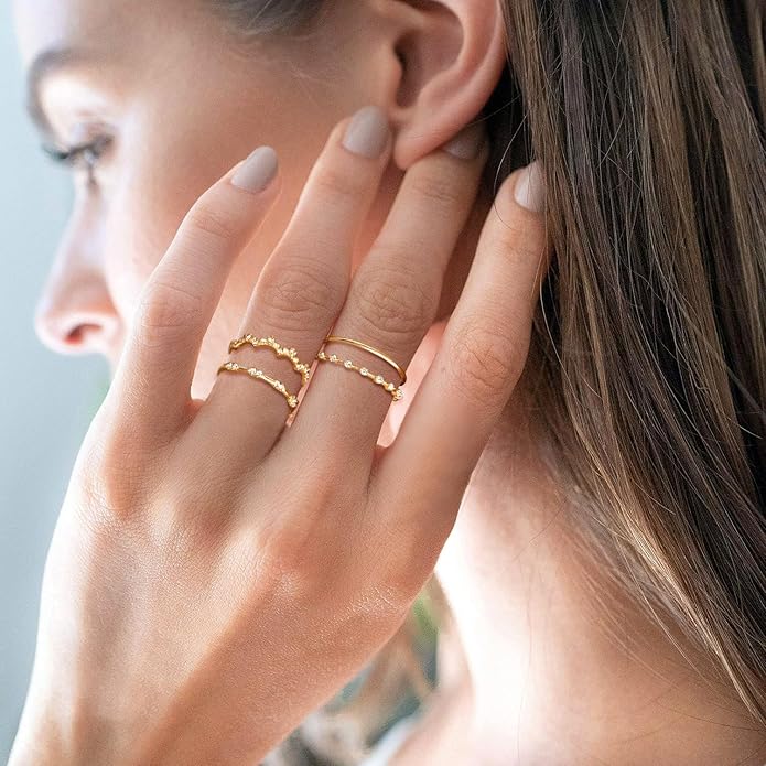 WFYOU Gold Rings for Women that Don't Tarnish Cubic Zirconia Ring Stackable Rings for Women Dainty 14K Gold Plated Rings Set Wedding Bands for Women Gold Jewelry Ring Size 6 7 8 9 10