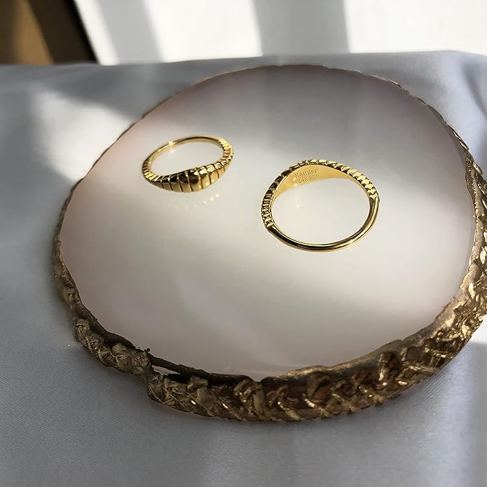 Kainier 14K Gold Plated Signet Rings Stackable Plain Slim Oval-shaped Thin Pinky Band for Women - 1.5mm Classic Dainty Cute Stacking Ring with Comfort Fit - Sizes 5-10