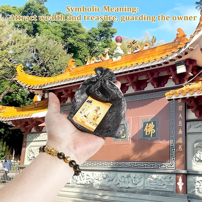 Feng Shui Bracelet 24K Gold Plated PiXiu Bracelet, Obsidian Dragon Protection Meditation Decompression Prayer Beads Lucky Wealth Bracelets for Men Women