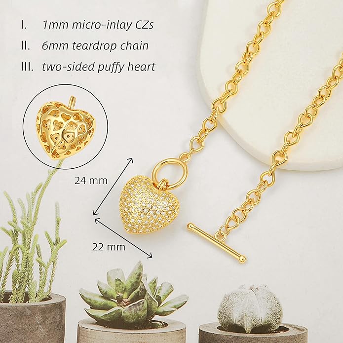 18k Gold Chain Link Necklace for Women, Baroque Pearl/Compass Pendant Necklace