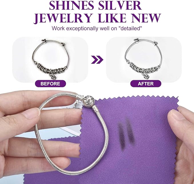 SEVENWELL 50pcs Jewelry Cleaning Cloth Dark Purple Polishing Cloth for Sterling Silver Gold Platinum Small Silver Polish 8x8cm