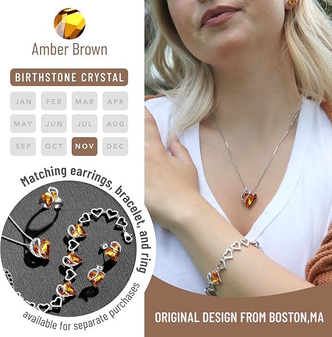 Necklaces for Women, Infinity Love Birthstone Heart Crystal Pendant, Birthday Jewelry Gifts for Her, Mom, and Wife, Silver Plated, 18 plus 2 inch Adjustable Chain