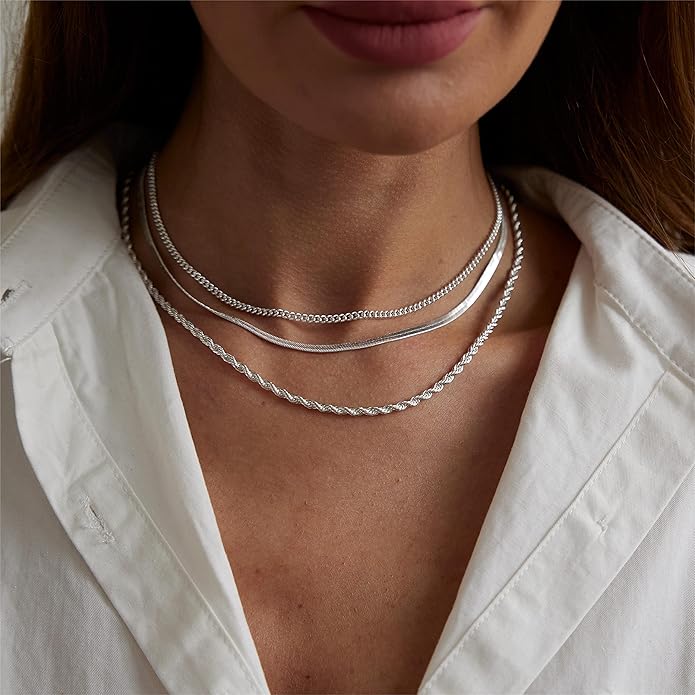 ASCOMY Layered Necklaces for Women Dainty Gold Necklace 14K Gold Plated Herringbone Necklace for Women Pearl Cross Necklace Paperclip Cuban Figaro Rope Satellite Chain Gold Choker Trendy Jewelry Gift