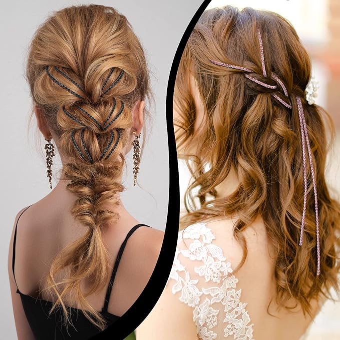 Chunyin 6 Pcs Rhinestone Hair Chains for Women Pearl Charm Rhinestone Hair Jewelry Accessories Crystal Extensions Clips Silver Gold Pins for Braids(Shiny Multi Color)