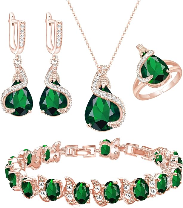 GZWHD Jewelry Set for Women Water Drop Cubic Zirconia Artificial Crystal Earrings Pendant Necklace Open Ring Tennis Bracelet Wedding Anniversary Birthday Engagement Gift for Bridesmaid Wife Girlfriend Friend