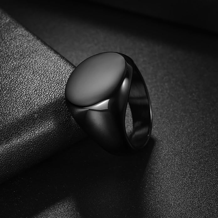 Mens Signet Rings Stainless Steel Pinky Ring for Men Women Silver/Black/Gold Square Cool Finger Ring, Gift for Dad Husband