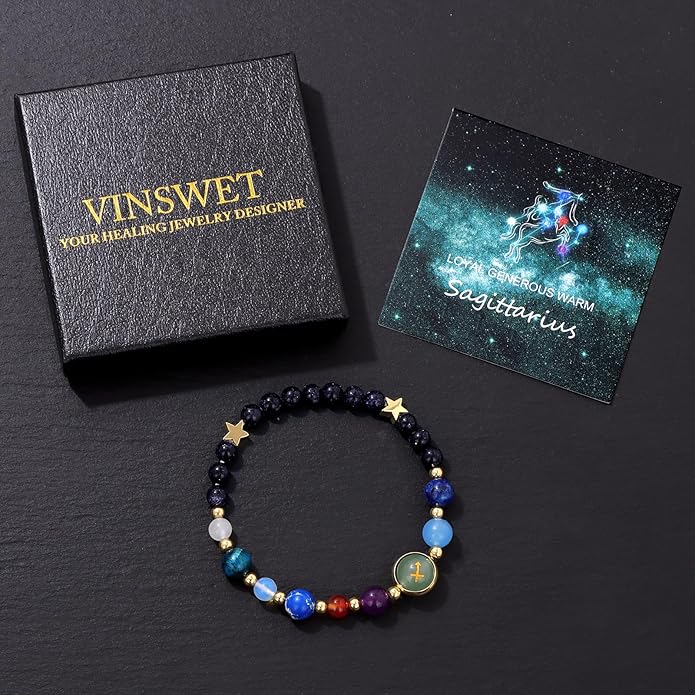 Zodiac Bracelets for Women Men,12 Constellations Healing Crystal Stone Beads Bracelet Birthday Zodiac Gifts Horoscope Spiritual Jewelry Bracelet Gifts