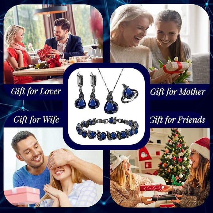 GZWHD Jewelry Set for Women Water Drop Cubic Zirconia Artificial Crystal Earrings Pendant Necklace Open Ring Tennis Bracelet Wedding Anniversary Birthday Engagement Gift for Bridesmaid Wife Girlfriend Friend