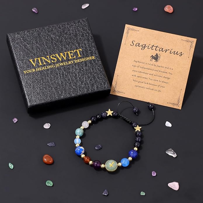 Zodiac Bracelets for Women Men,12 Constellations Healing Crystal Stone Beads Bracelet Birthday Zodiac Gifts Horoscope Spiritual Jewelry Bracelet Gifts