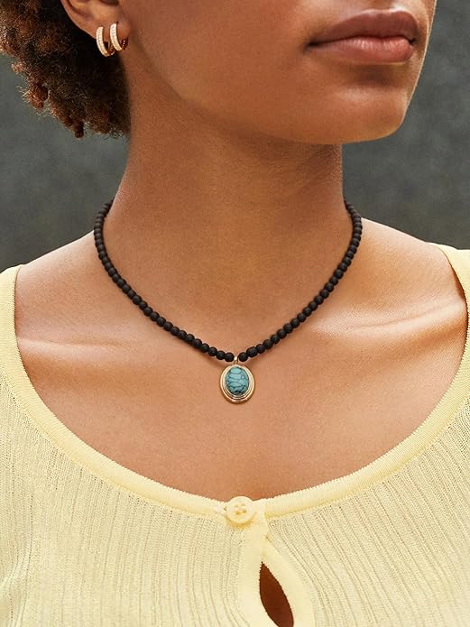 18k Gold Chain Link Necklace for Women, Baroque Pearl/Compass Pendant Necklace