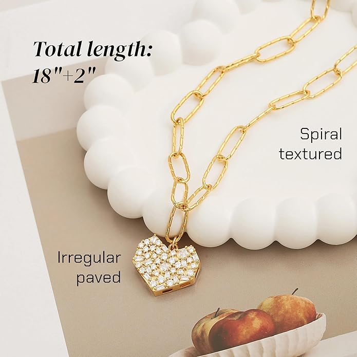 18k Gold Chain Link Necklace for Women, Baroque Pearl/Compass Pendant Necklace