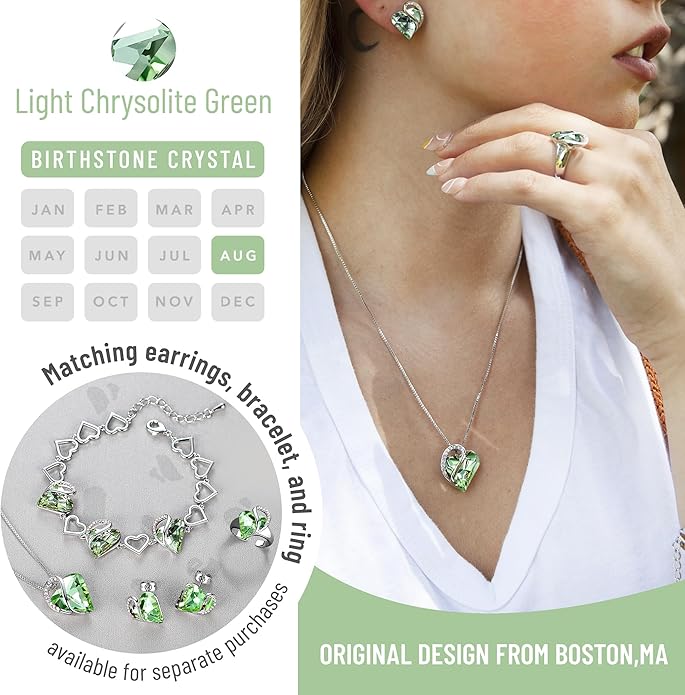 Necklaces for Women, Infinity Love Birthstone Heart Crystal Pendant, Birthday Jewelry Gifts for Her, Mom, and Wife, Silver Plated, 18 plus 2 inch Adjustable Chain