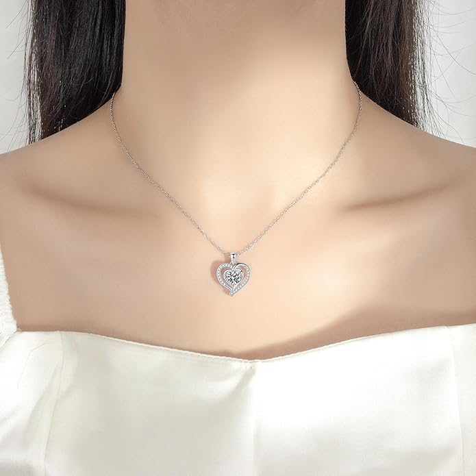 Heart Necklace, I Love You Always & Forever, Birthstone Cubic Zirconia Pendant, Gift for Women