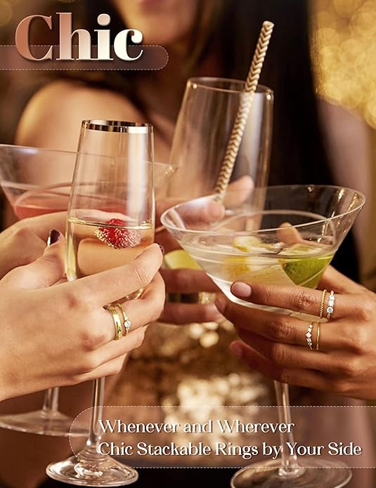 Besteel Gold Rings for Women - Non Tarnish 14K Gold Plated Stackable Rings, Dainty Cubic Zirconia Thin Thumb Ring Set, Trendy Statement Promise Wedding Bands Engagement Rings for Women Size 6-10