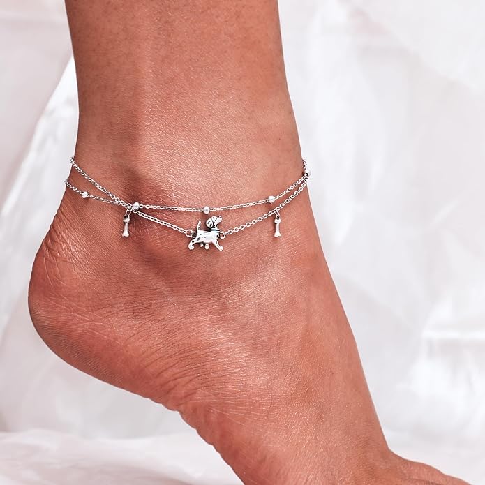 CHIC & ARTSY Womens Sterling Silver Created Opal Layered Anklet Bracelet Dainty Beaded Chain Adjustable 11" Best Friend Anklet
